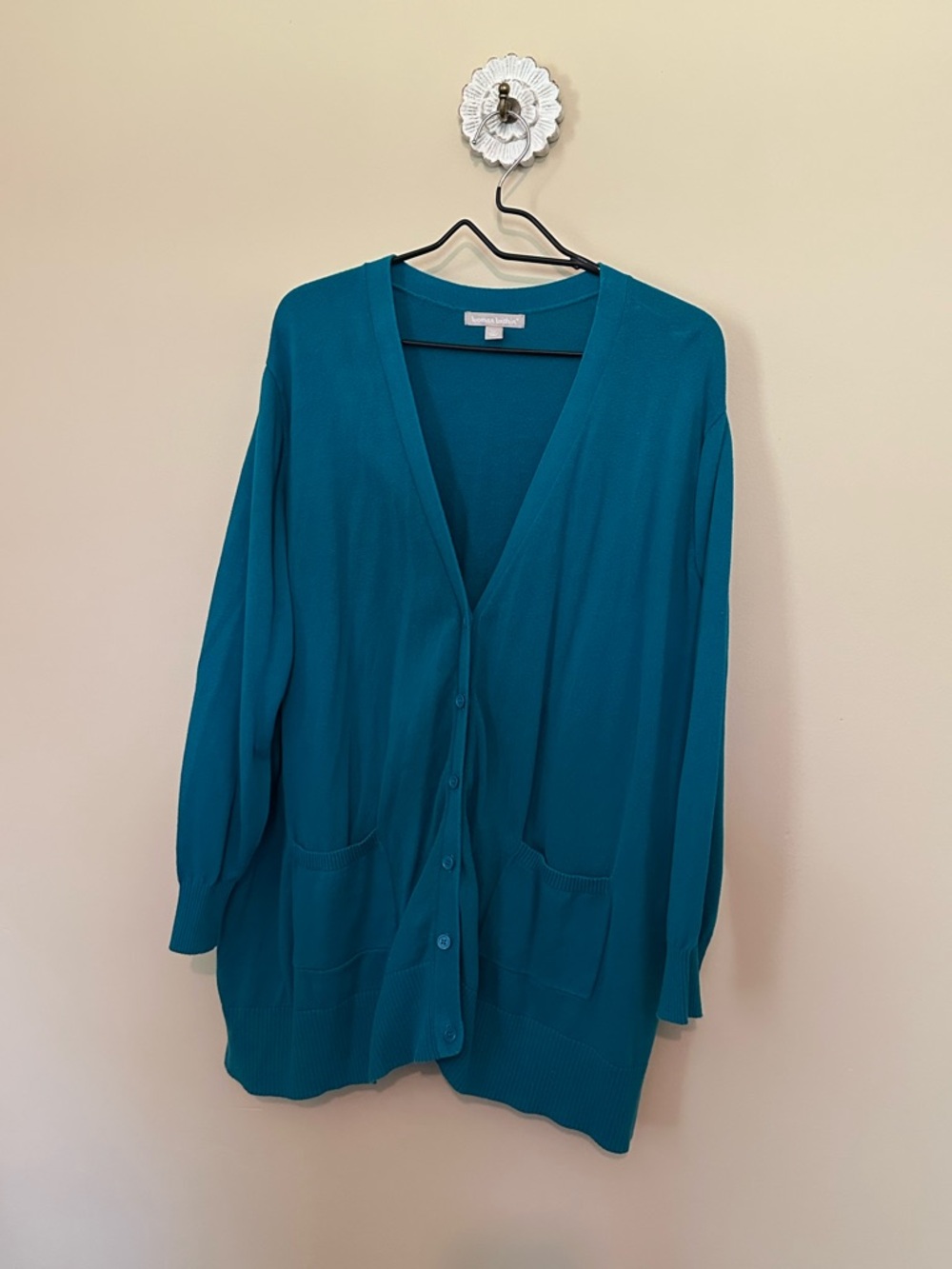 Woman Within Teal V‑Neck Button Cardigan